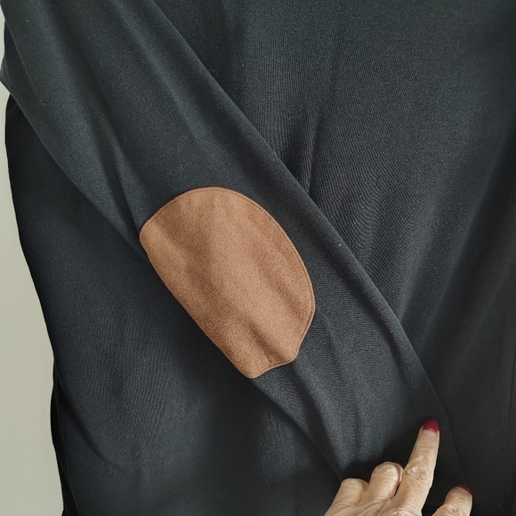 Lauren Ralph Lauren Black Long Sleeve Jersey Top With Suede Elbow Patches L - Picture 2 of 8
